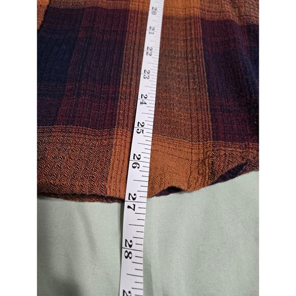 Maurices medium women's golden brown navy blue and orange button up flannel top - Picture 9 of 9